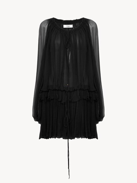 Mini robe cape en mousseline de soie