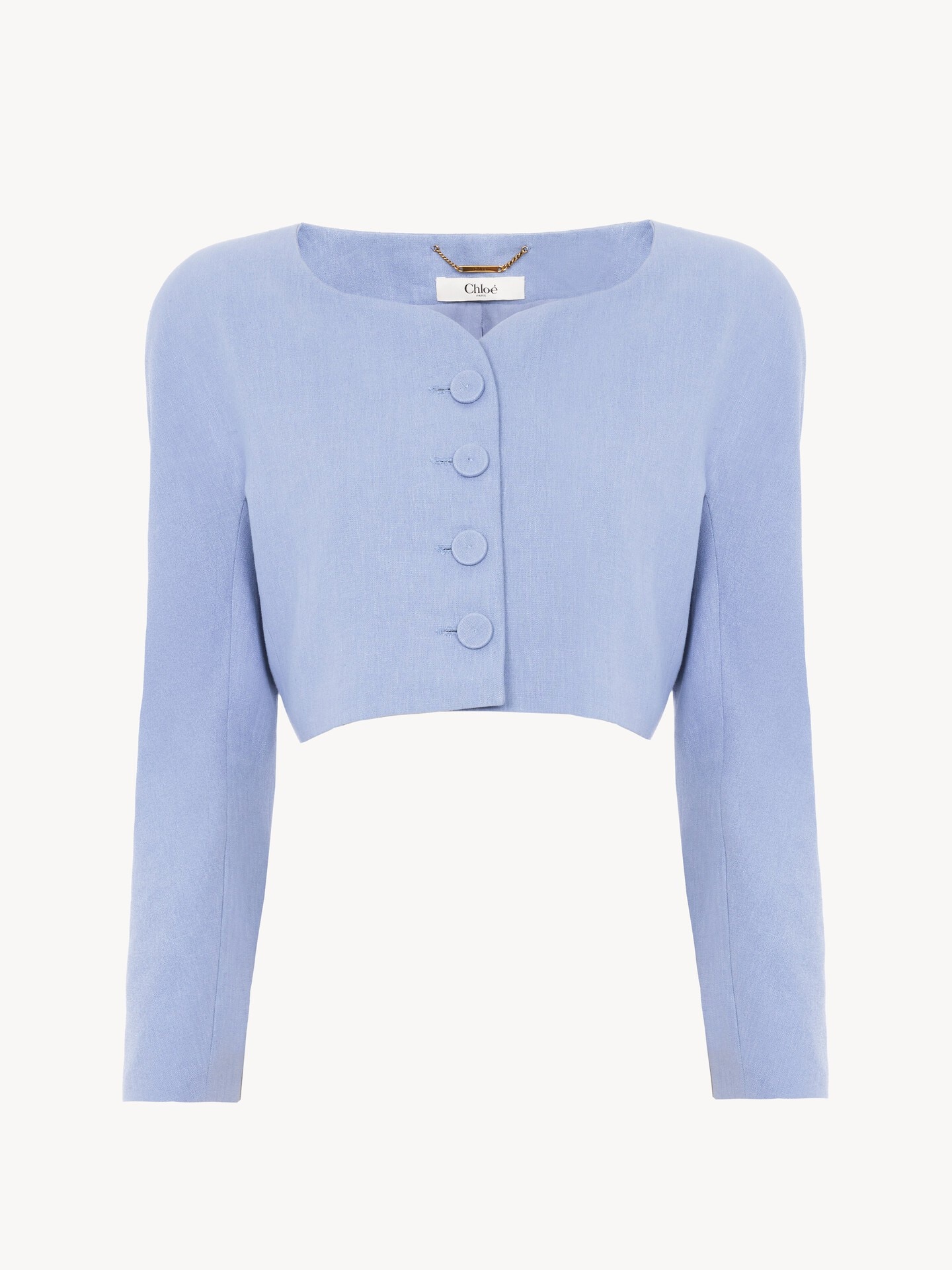 Cropped collarless jacket in linen cr&ecirc;pe - 2