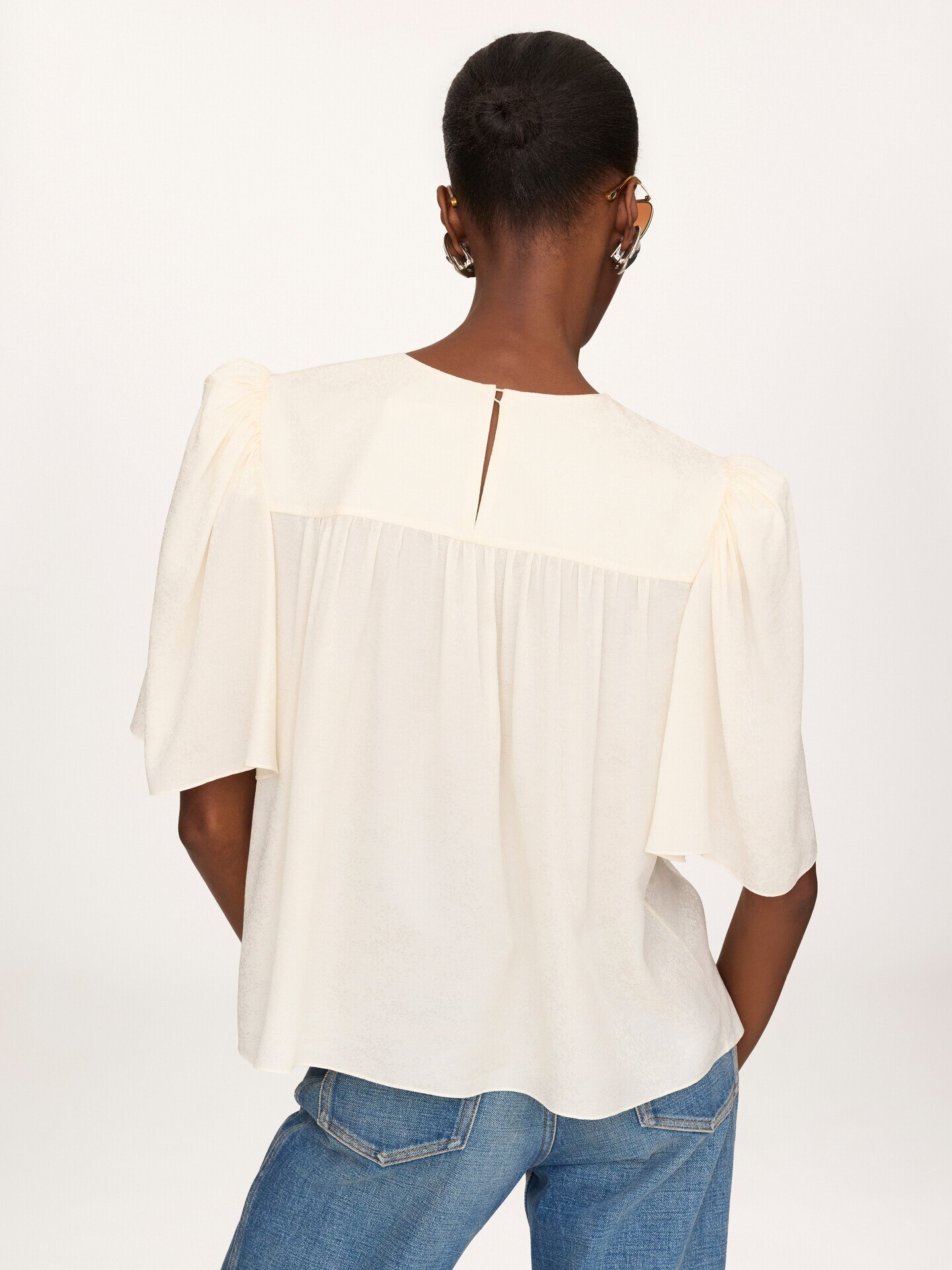 Crew-neck gathered top in silk jacquard - 4.0