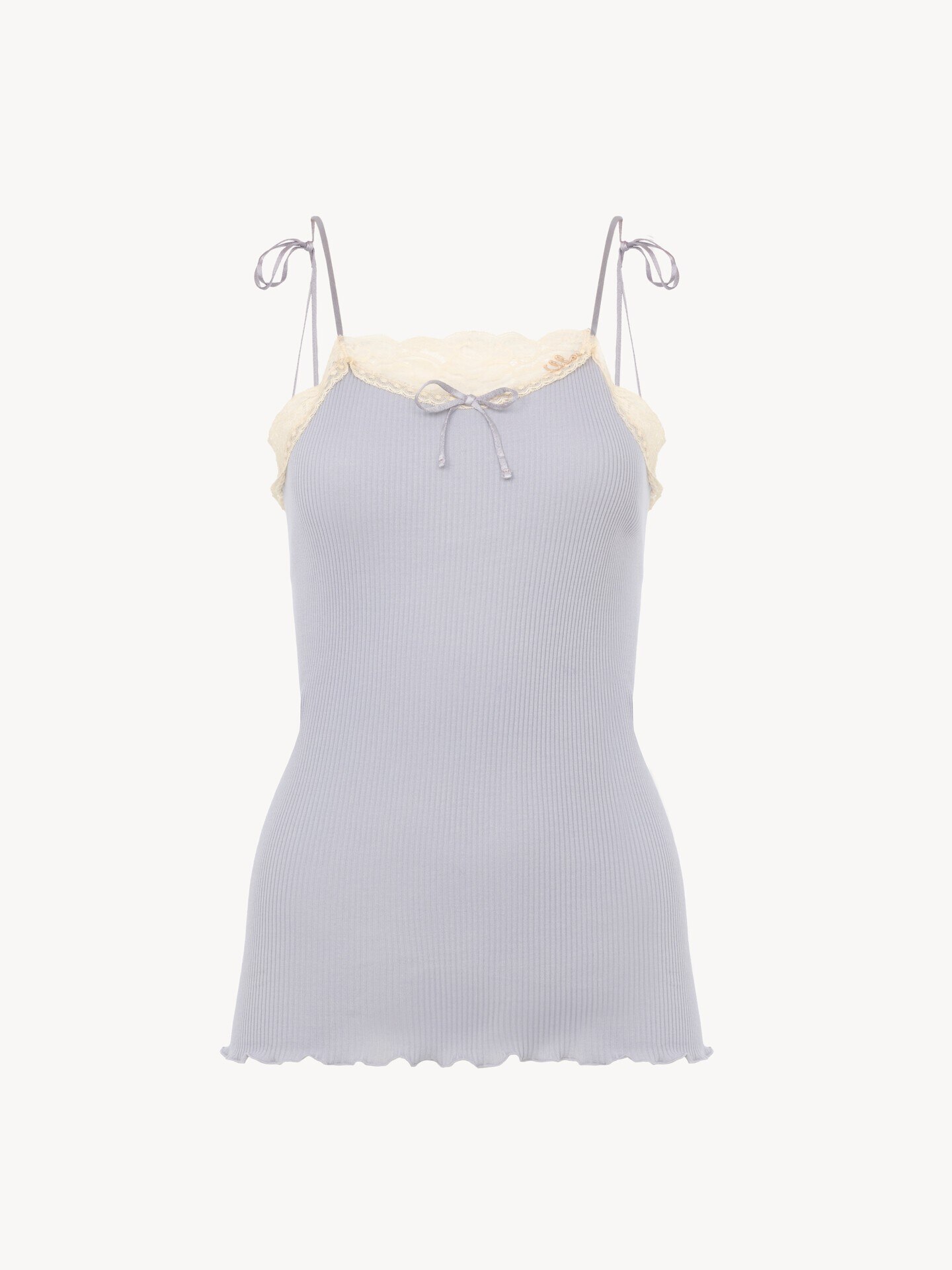 Thin-strap tank top in cotton jersey & lace - 1