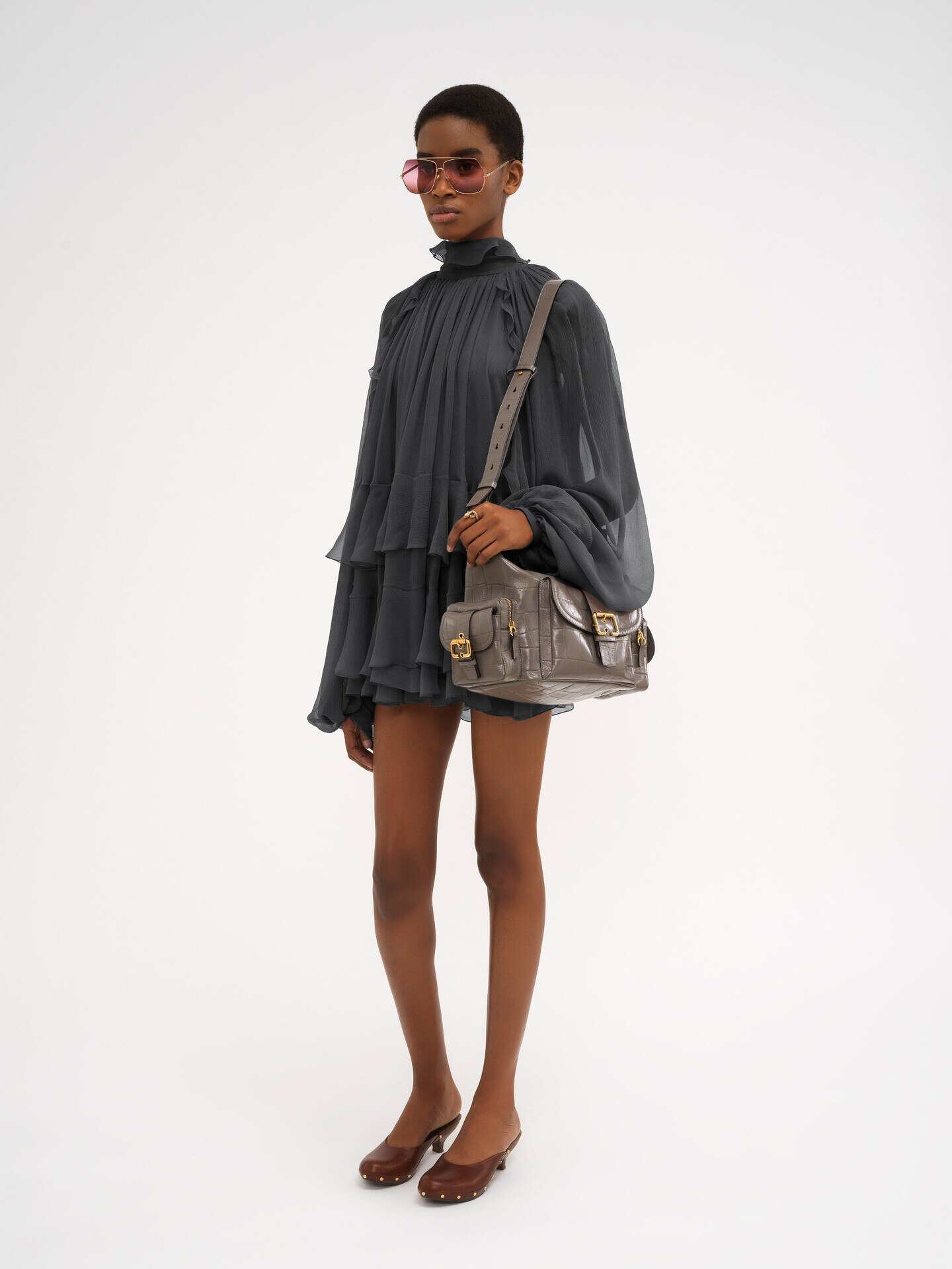 Mini cape dress in silk mousseline - 3