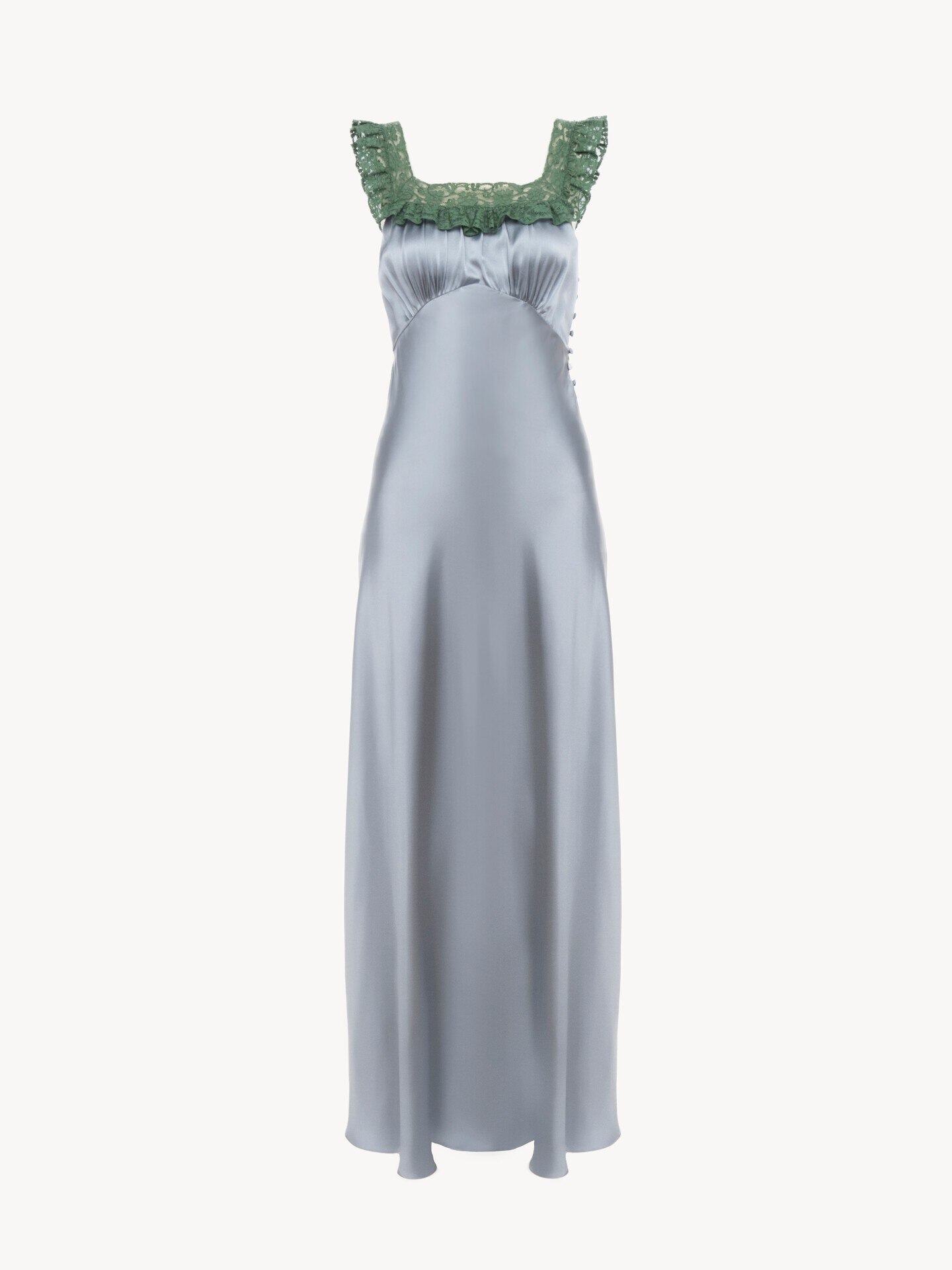 Sleeveless column dress in washed silk satin & lace - 2