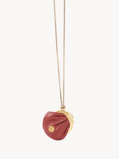 Micro Horse Medal coin purse necklace in grained leather