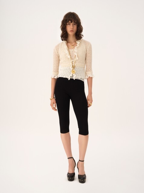Cropped ruffle sweater in an alpaca wool & silk knit