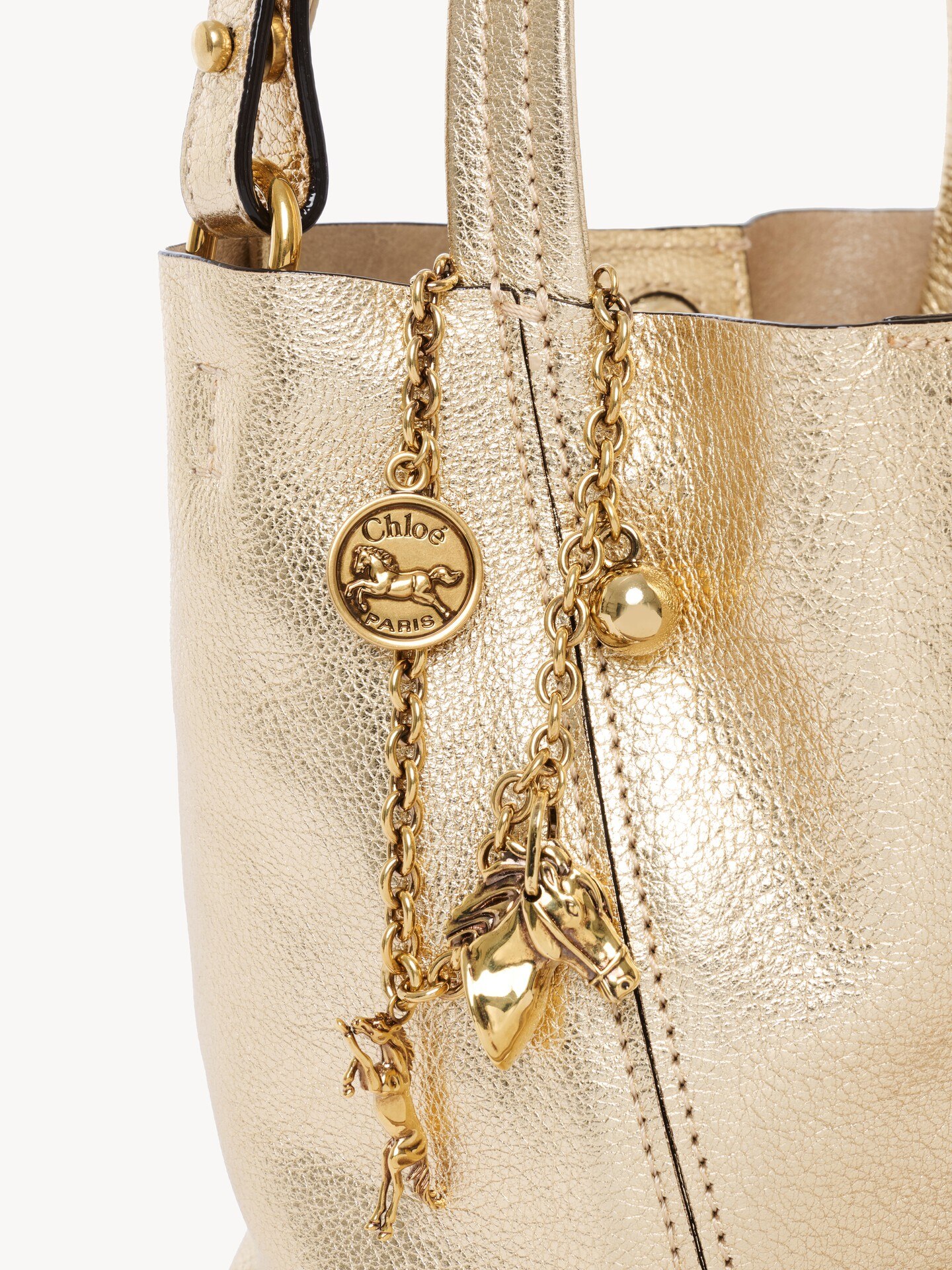 Small Chlo&eacute; Spin tote bag in metallized leather with horse charms - 6.0