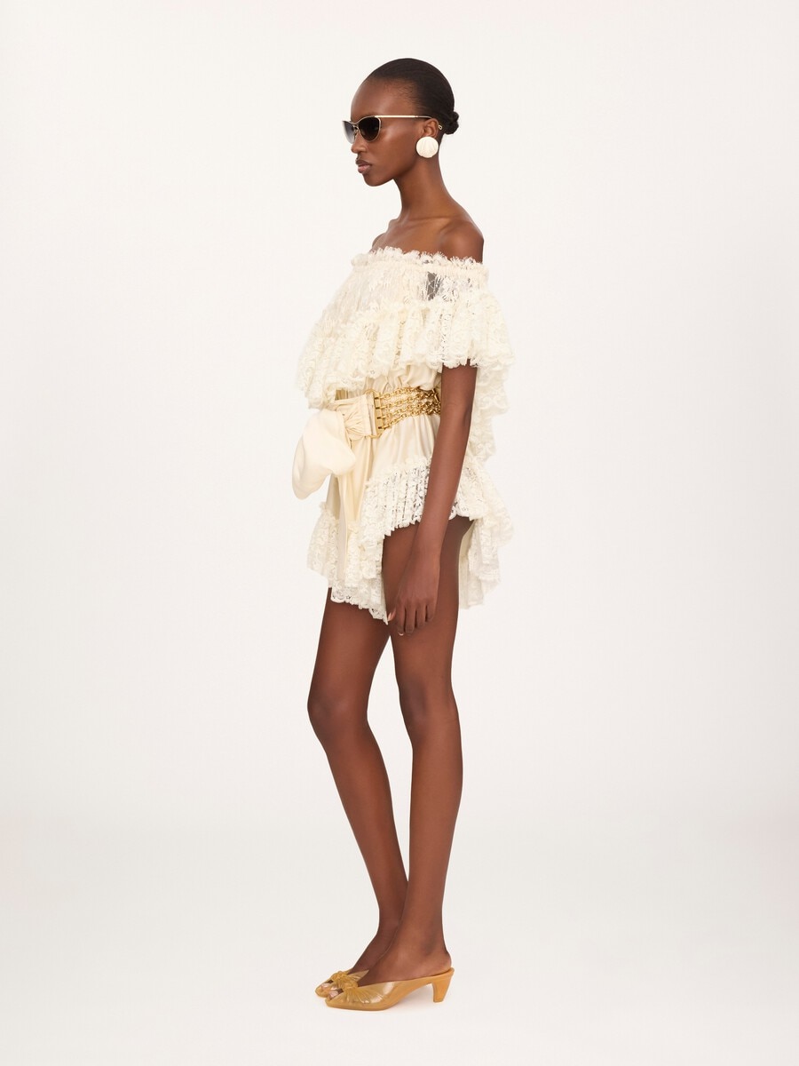 Mini combi-short &agrave; volants en satin de soie lav&eacute; - 6