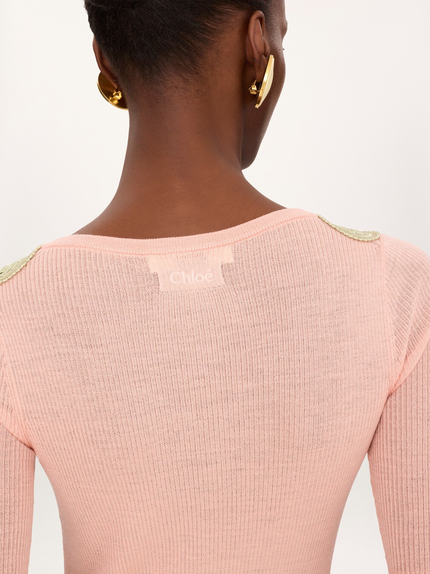 Elbow-sleeve fitted jumper in a wool knit & lace - 5.0
