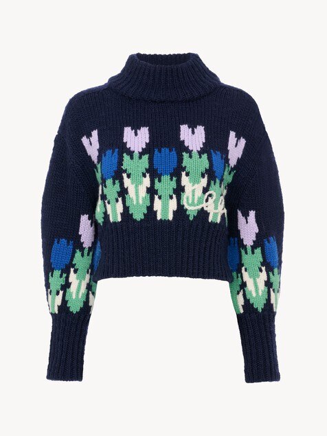 Cropped mock-neck logo jumper in a wool knit