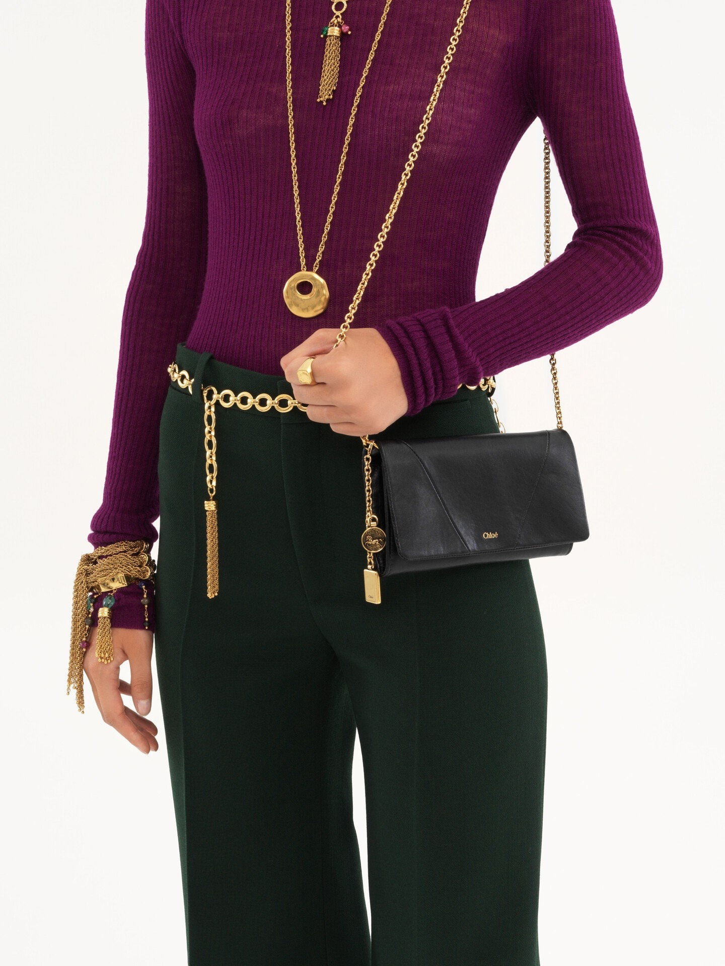 Cartera con solapa y cadena Chlo&eacute; Spin de cuero granulado - 3