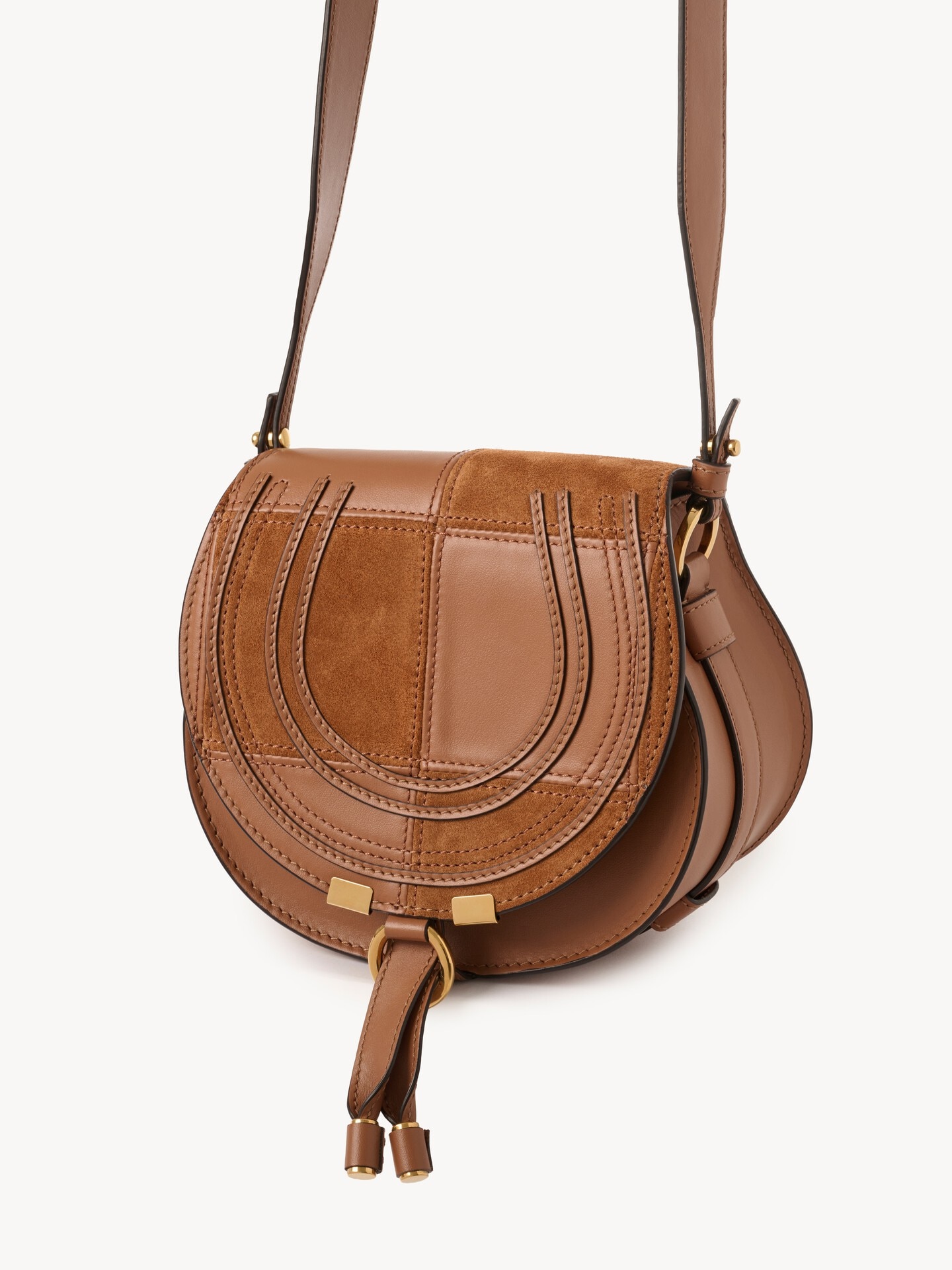 Small Marcie saddle bag in grained & suede leather - 3.0