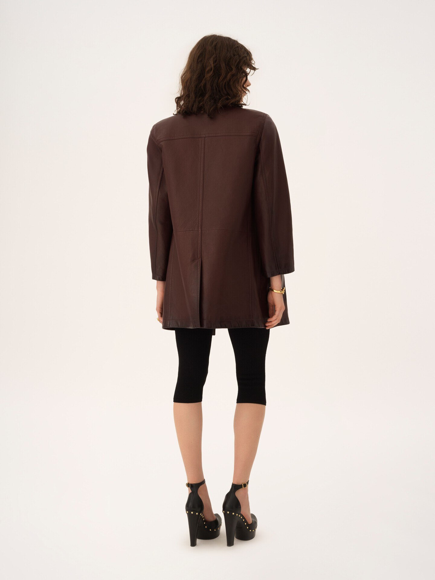 Double-breasted carcoat in leather - 5