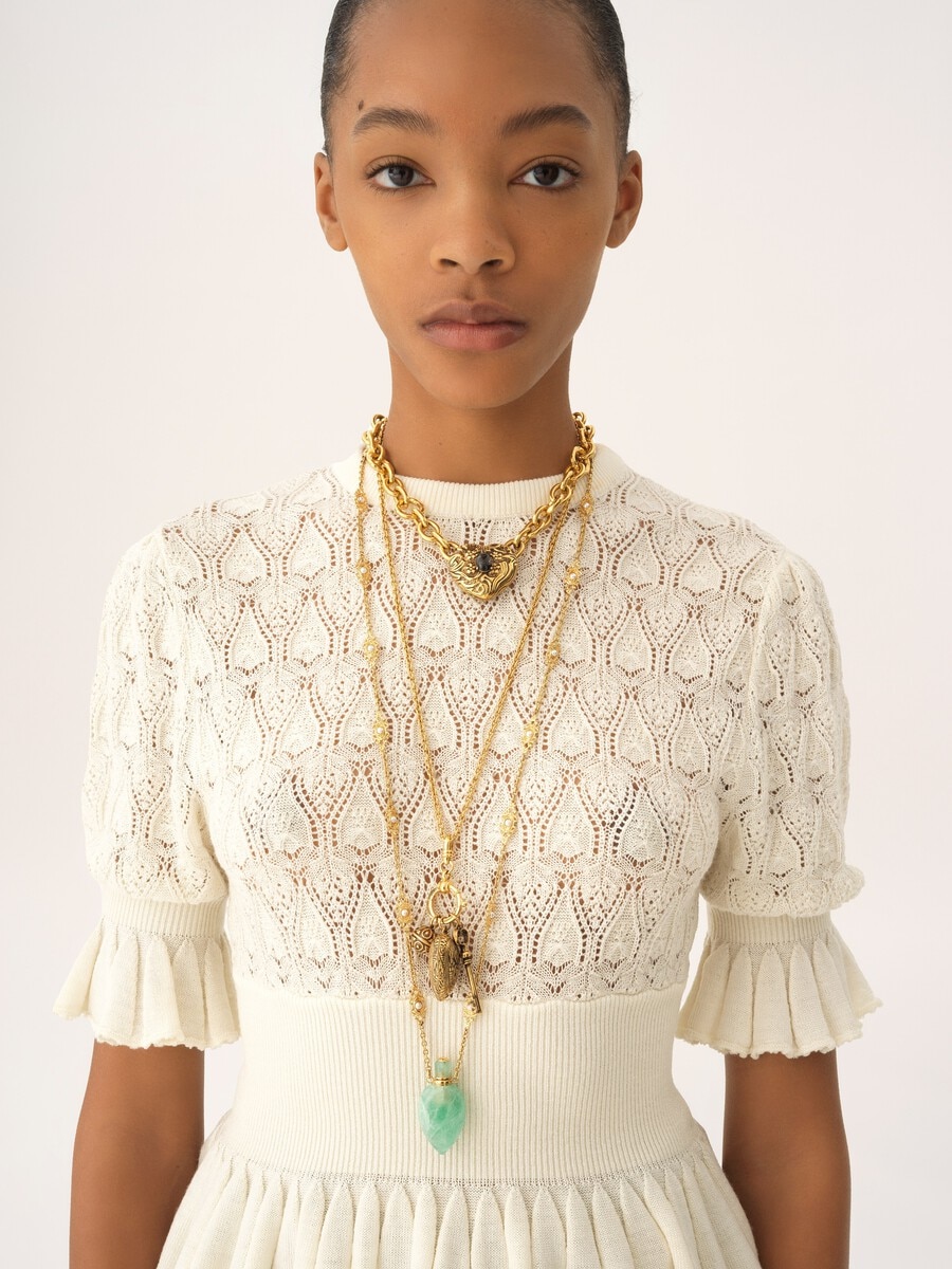Short-sleeve ruffled sweater in a wool-mix knit - 7