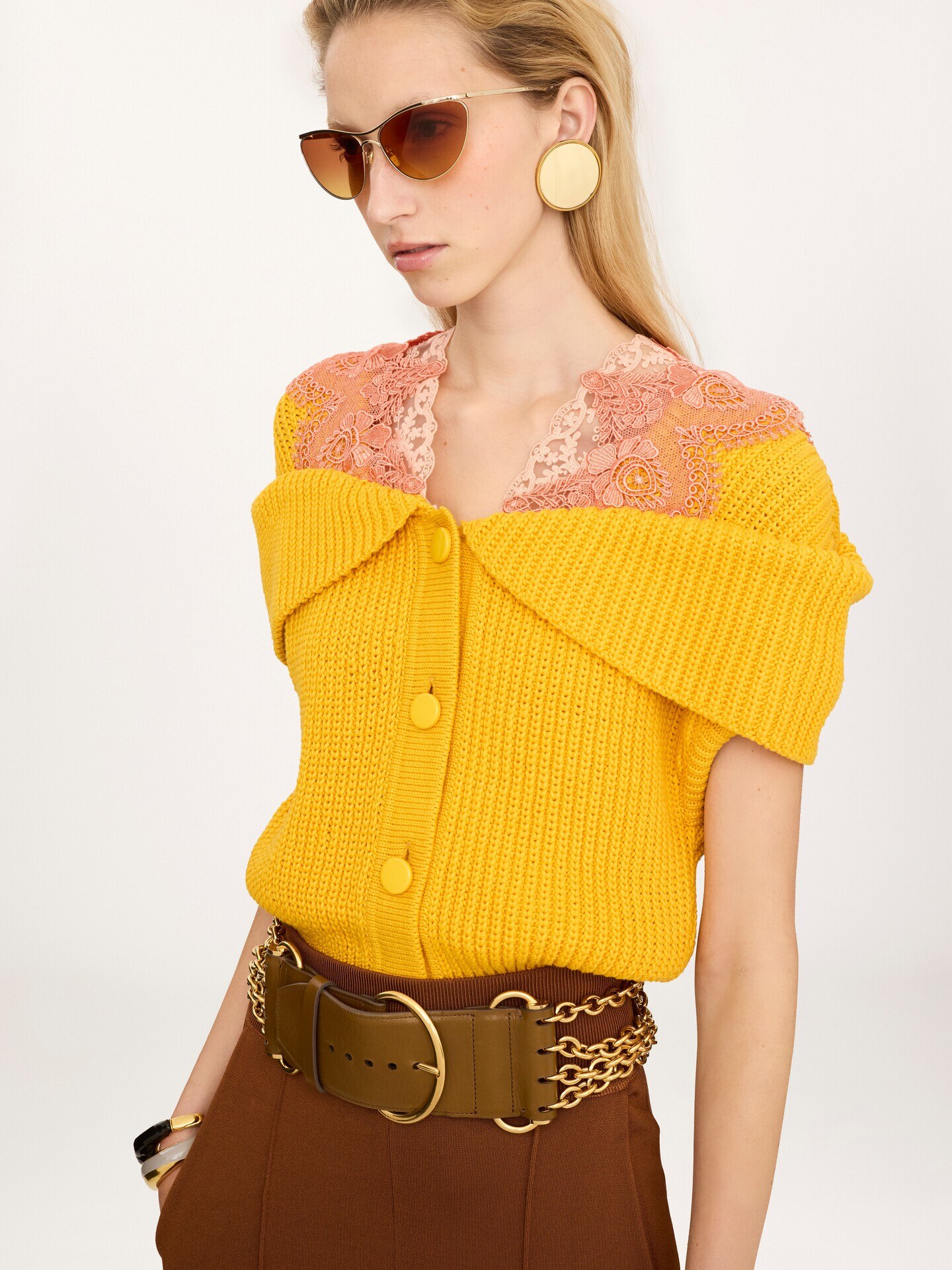 Cape cardigan in a cotton knit & lace - 3