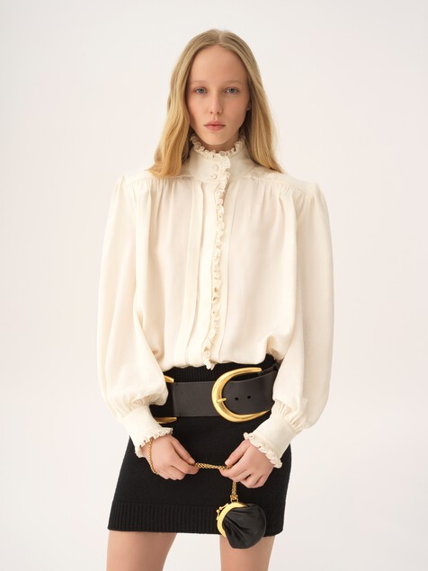 Oversized ruffled blouse in silk jacquard