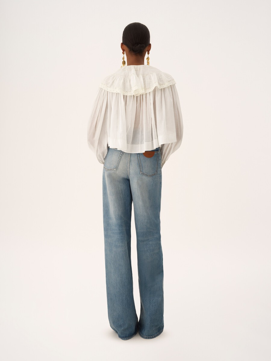 Cropped ruffled top in cotton voile & lace - 5
