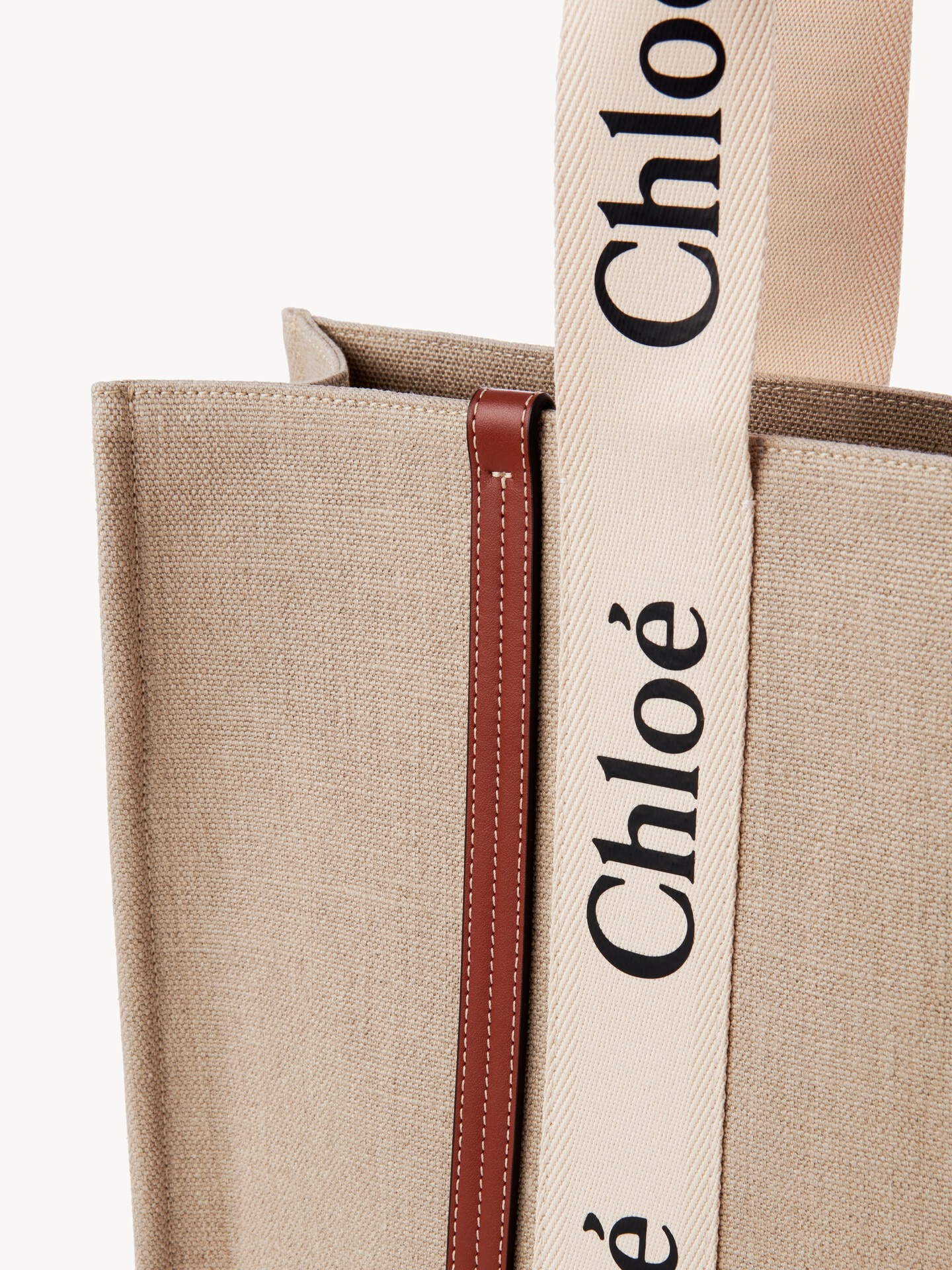 Large Woody tote bag in linen Brown - Chloé