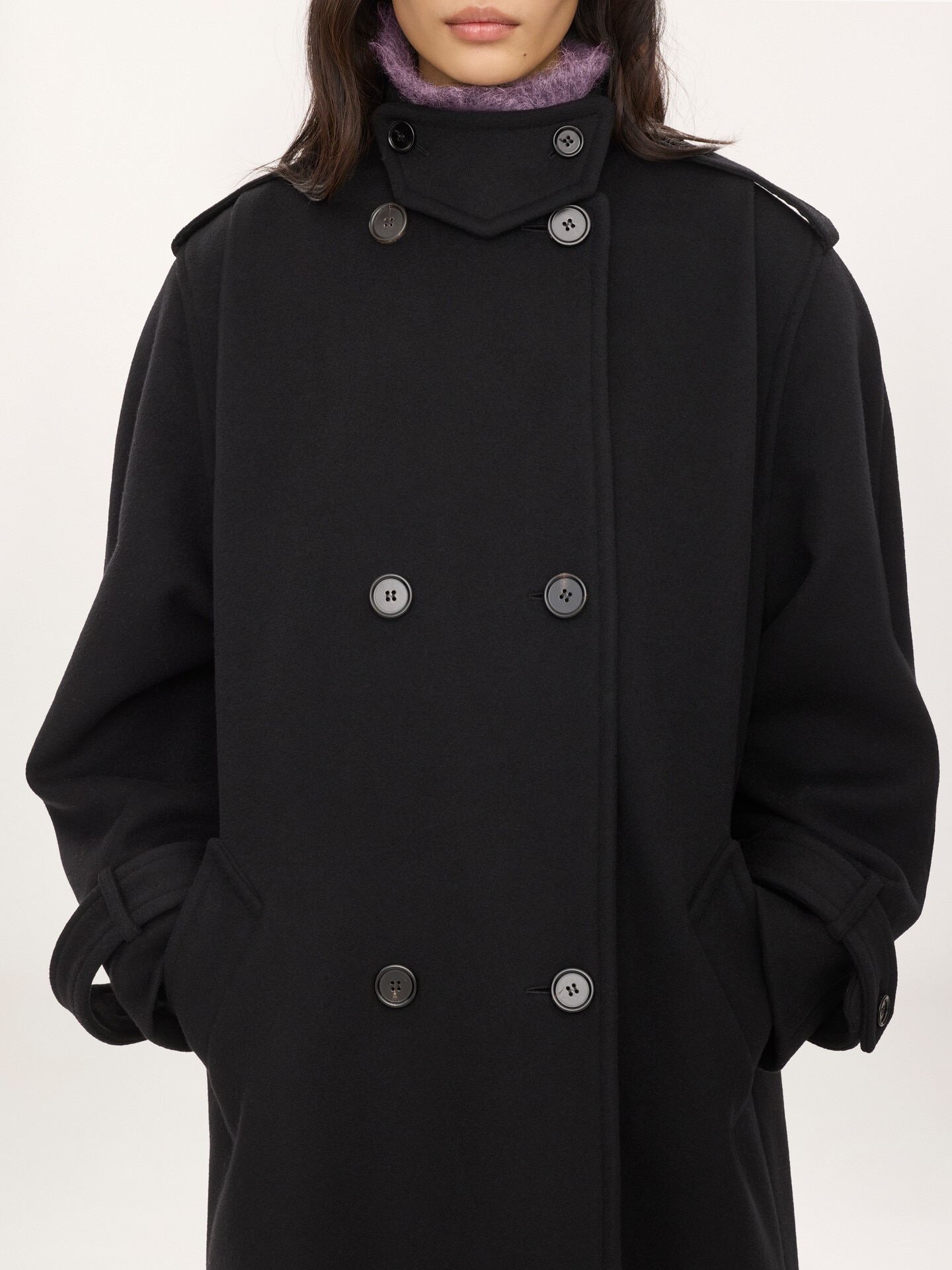 High-neck long coat in double-face wool - 7.0