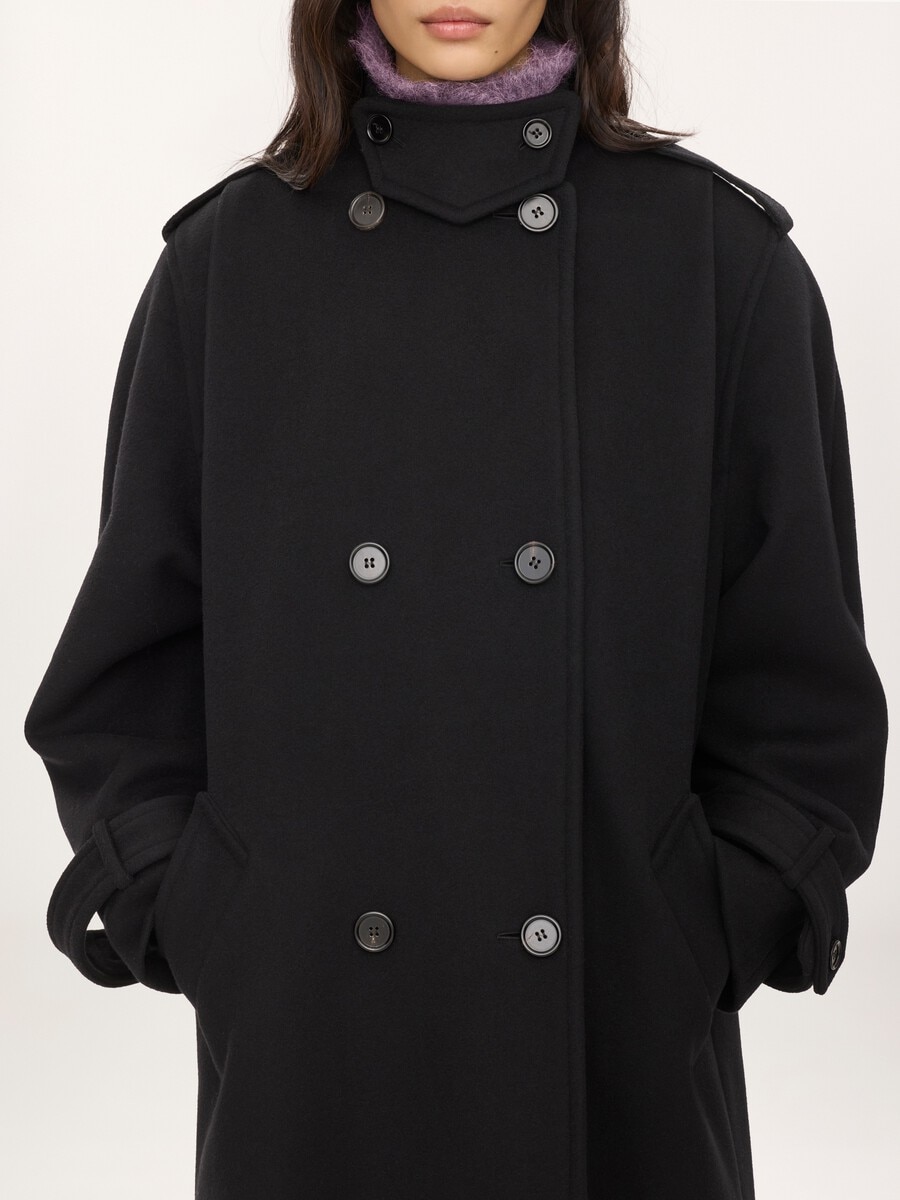 High-neck long coat in double-face wool - 8