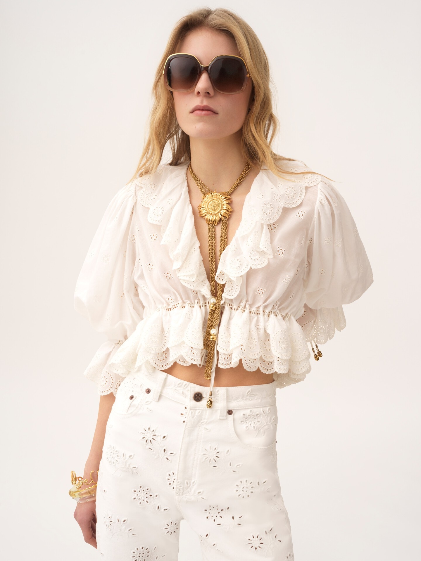 V-neck ruffle top in cotton voile - 4