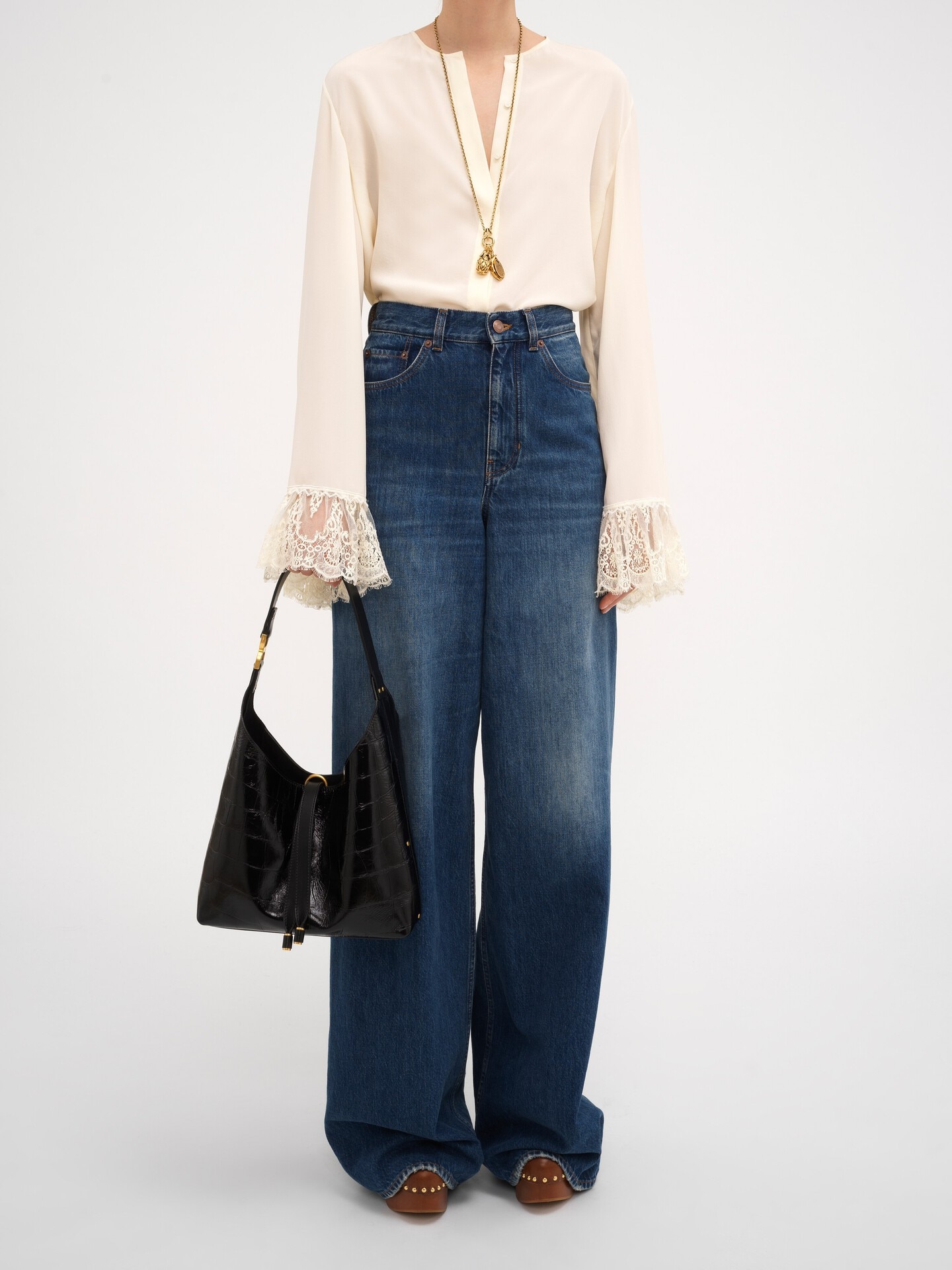 Bolso hobo Marcie peque&ntilde;o de cuero con efecto cocodrilo - 9