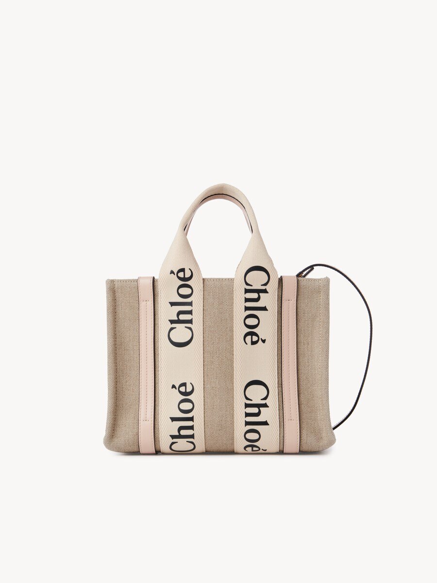 Small Woody tote bag in linen - 2