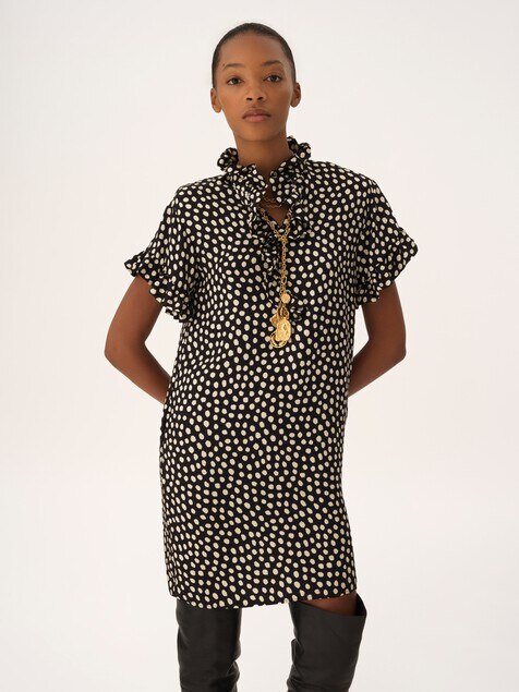 Short-sleeve mini dress in silk jacquard