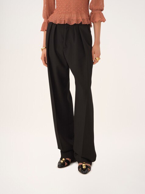 Pantalon tailleur taille haute en gabardine de laine