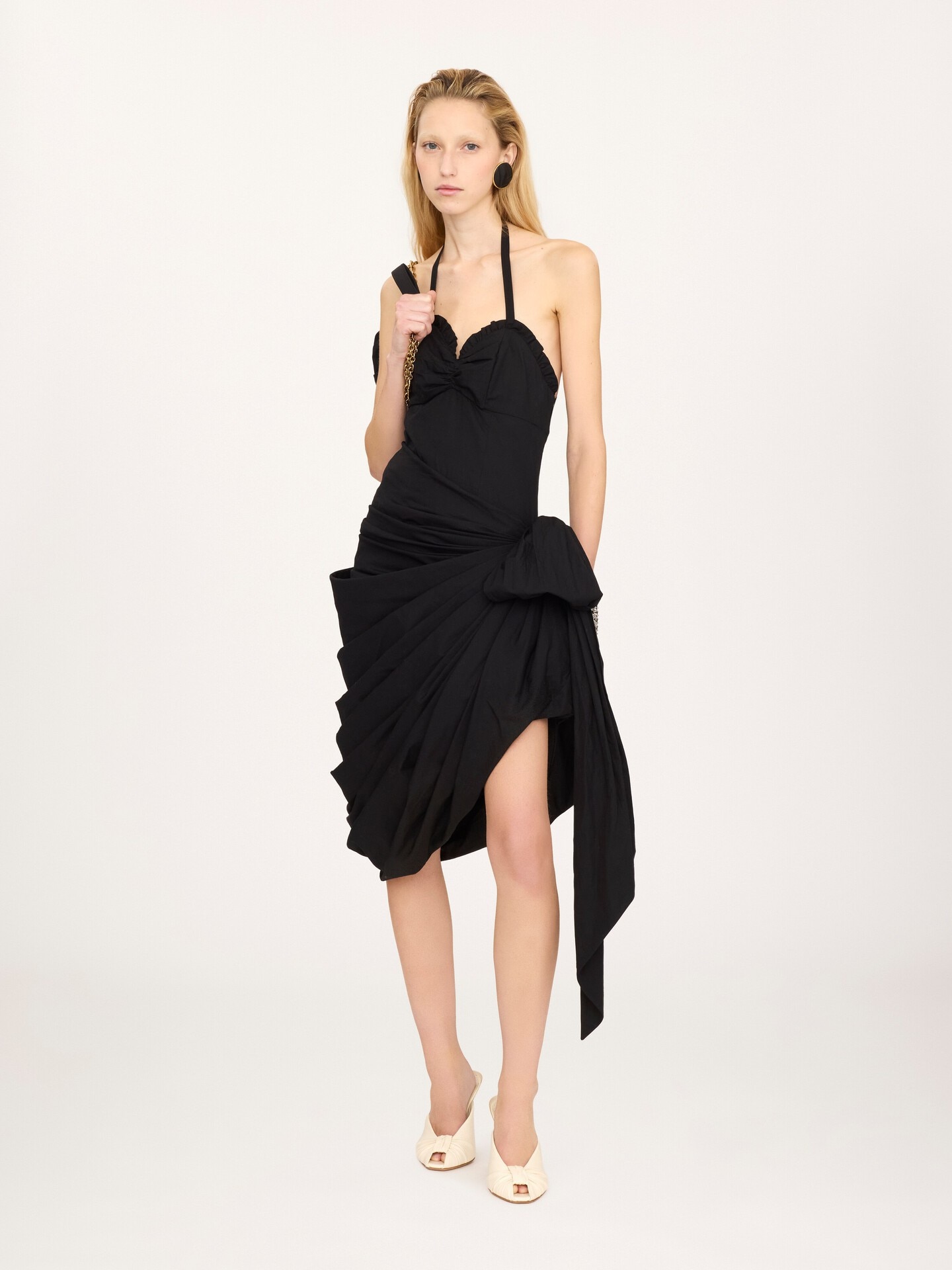 Robe portefeuille dos-nu en popeline de coton - 3