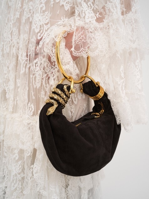 Bolso hobo Bracelet peque&ntilde;o de ante con adorno de serpiente