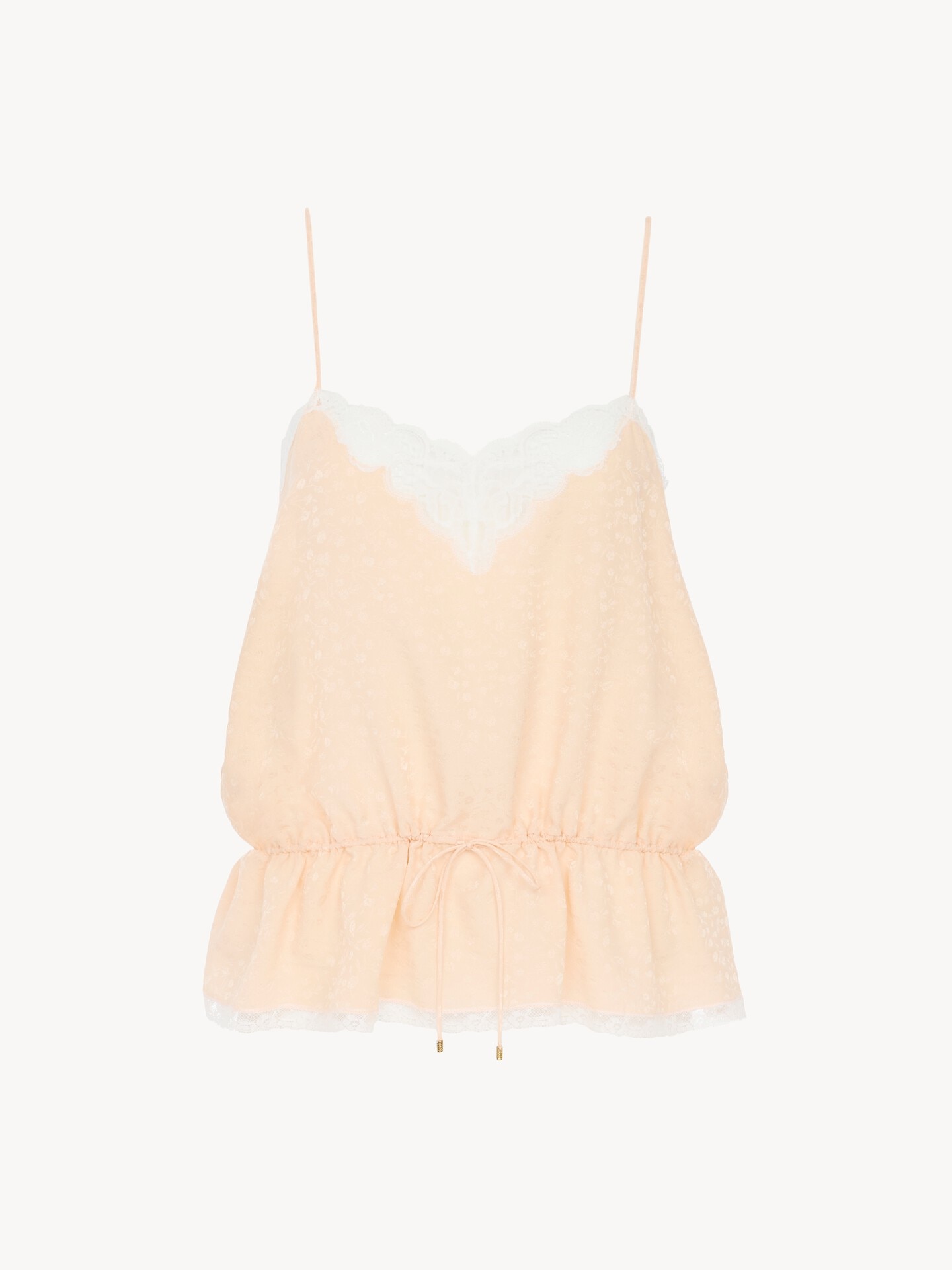 Drawstring camisole top in silk jacquard & lace - 2