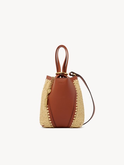 Small Chlo&eacute; Spin tote bag in raffia-effect & leather