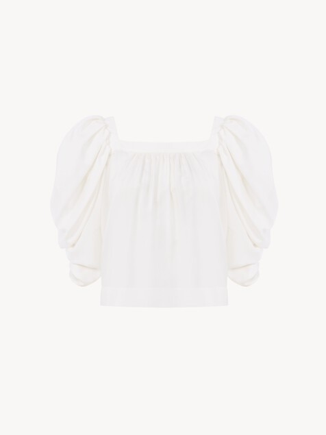 Top manches bouffantes pliss&eacute; en popeline de soie