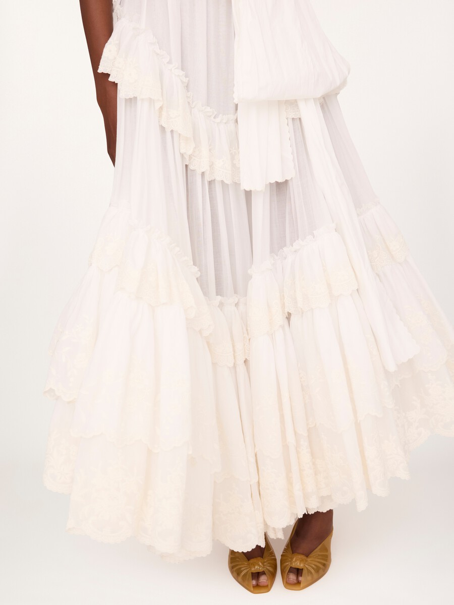 Robe longue &agrave; volants en voile de coton - 8
