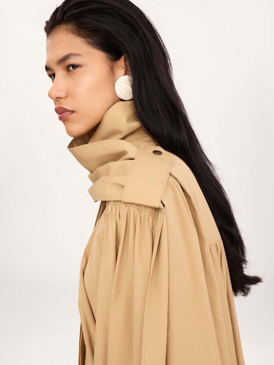 High-neck scarf trench coat in cotton poplin - 4
