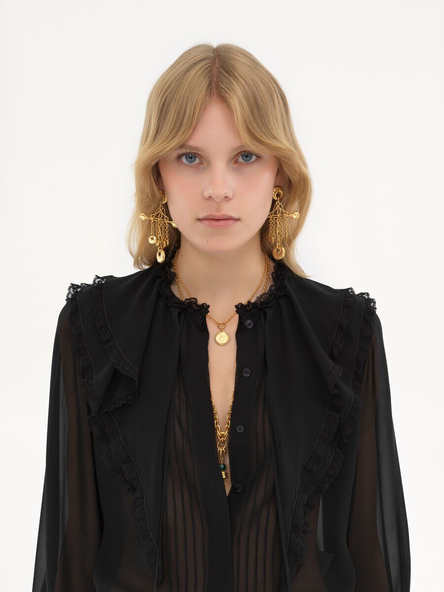 Ruffled blouse in silk georgette - 6
