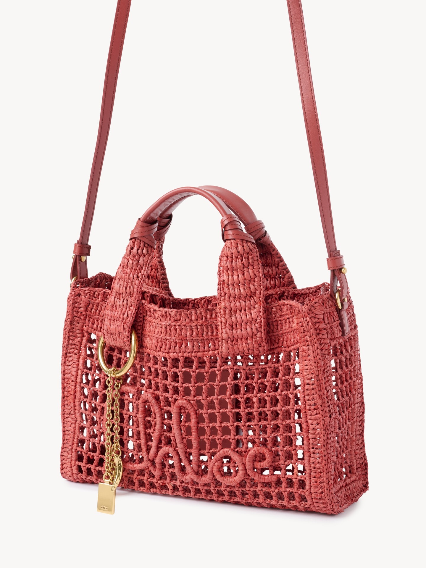 Small Summer Banana east-west tote bag with strap in raffia - 4