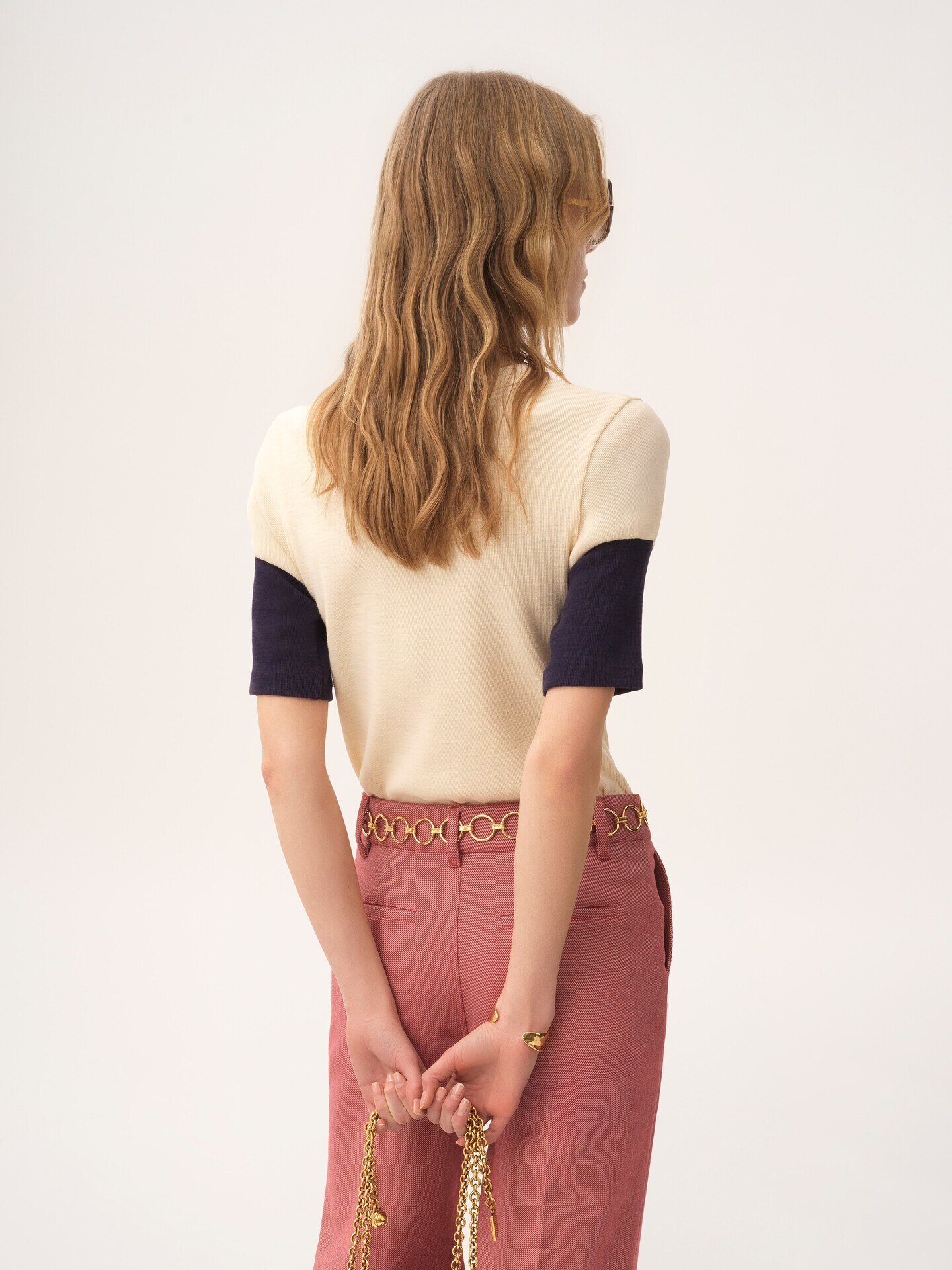 T-shirt ajust&eacute; en coton et laine flamm&eacute;s &agrave; logo  - 5