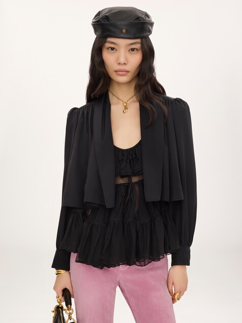 Veste courte fronc&eacute;e en faille de viscose lav&eacute;e