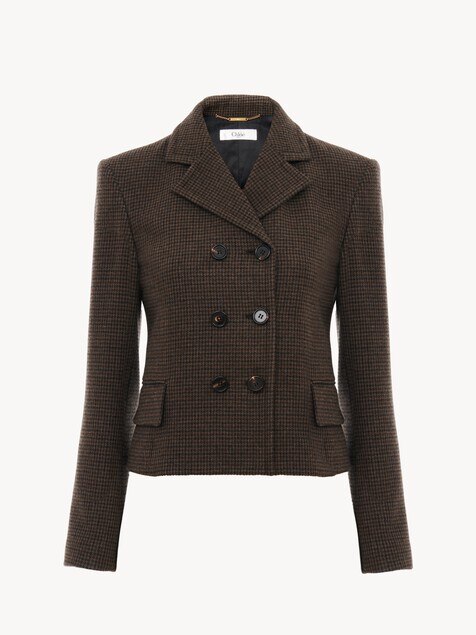 Double-breasted fitted jacket in houndstooth wool