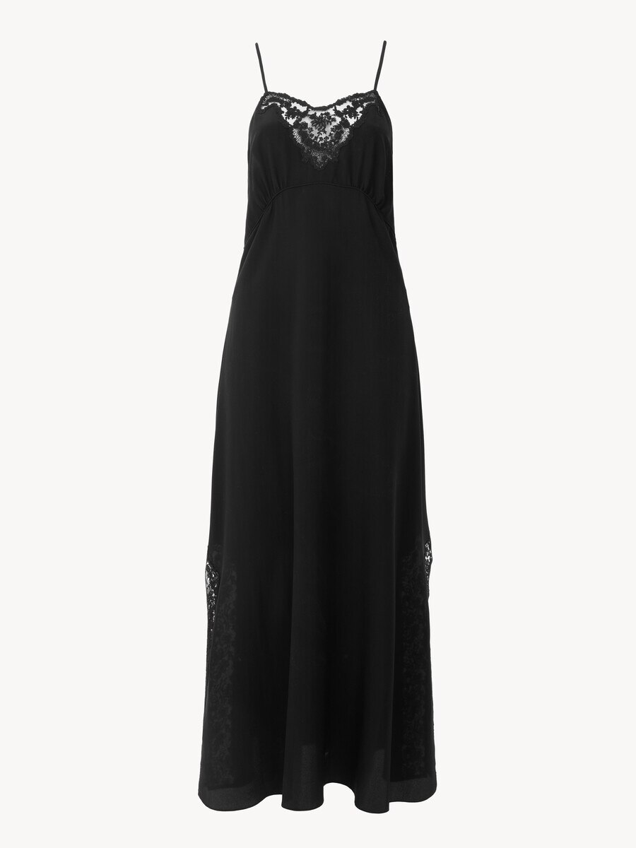 Long lingerie dress in cr&ecirc;pe de chine & lace - 2