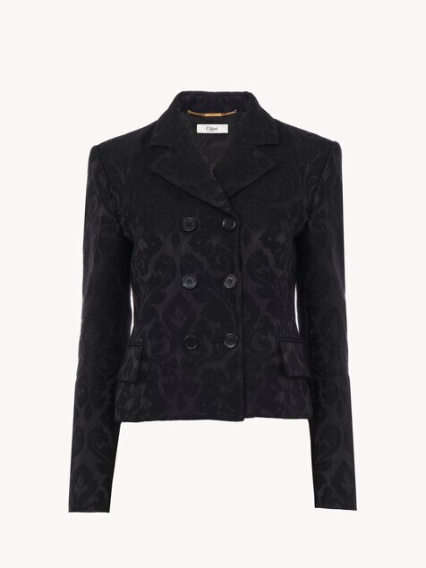 Veste ajust&eacute;e crois&eacute;e en jacquard de laine m&eacute;lang&eacute;e