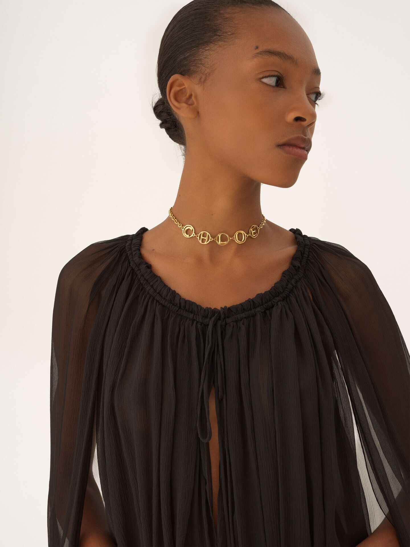 Mini cape dress in silk mousseline - 7