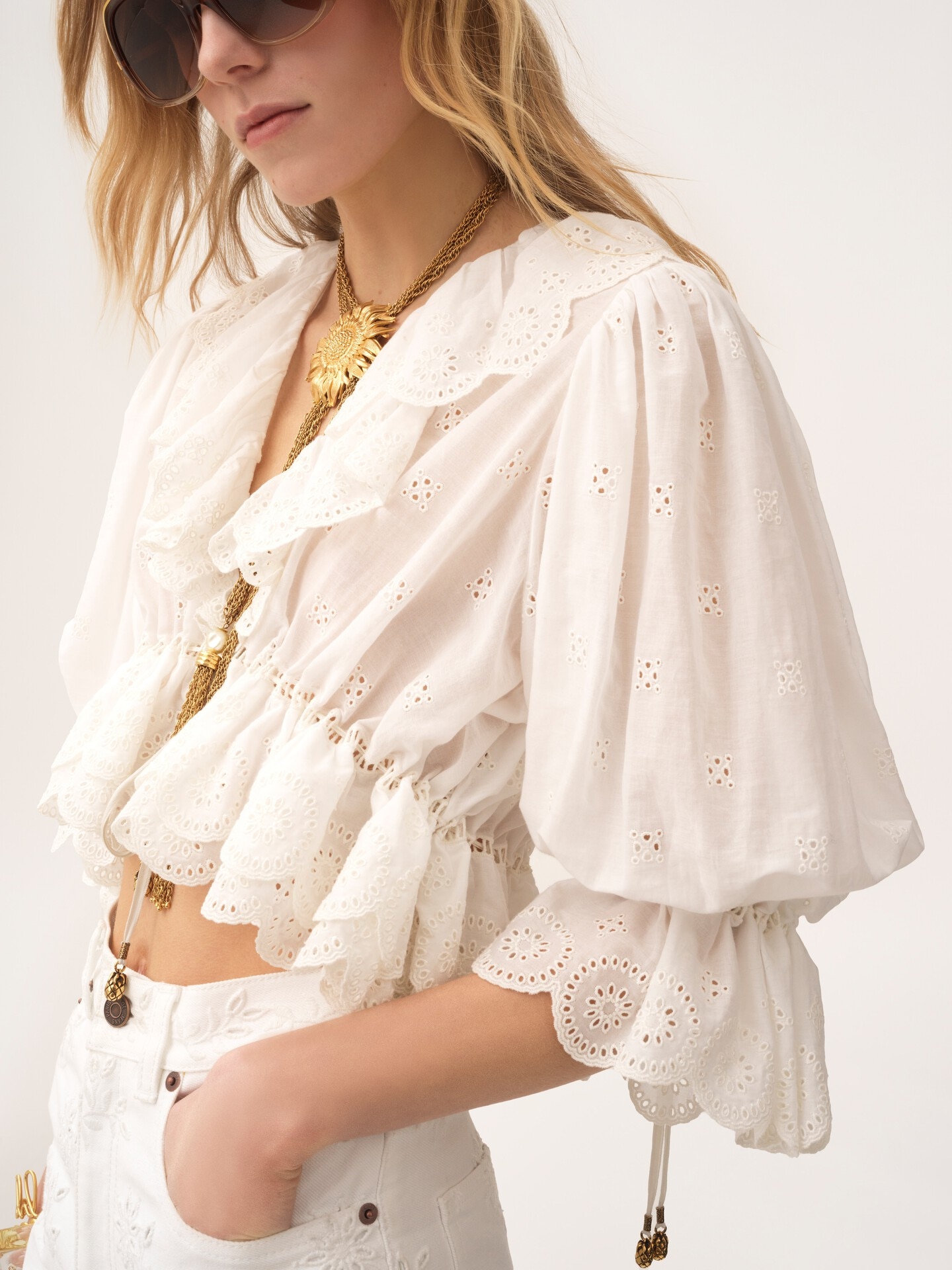 V-neck ruffle top in cotton voile - 6