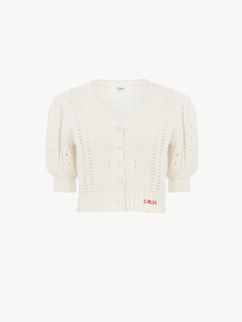 Puff-sleeve cardigan in a wool & cashmere knit