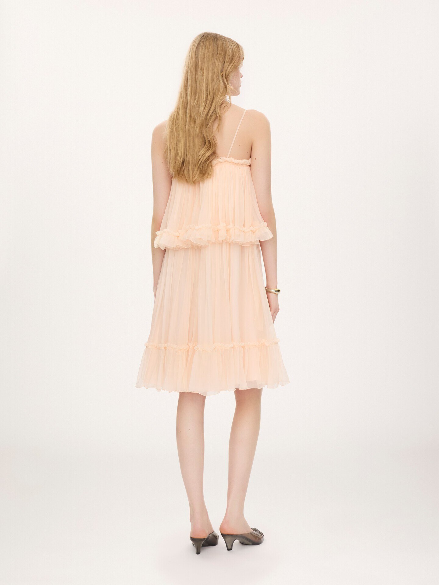 Thin-strap mini dress in silk mousseline - 5