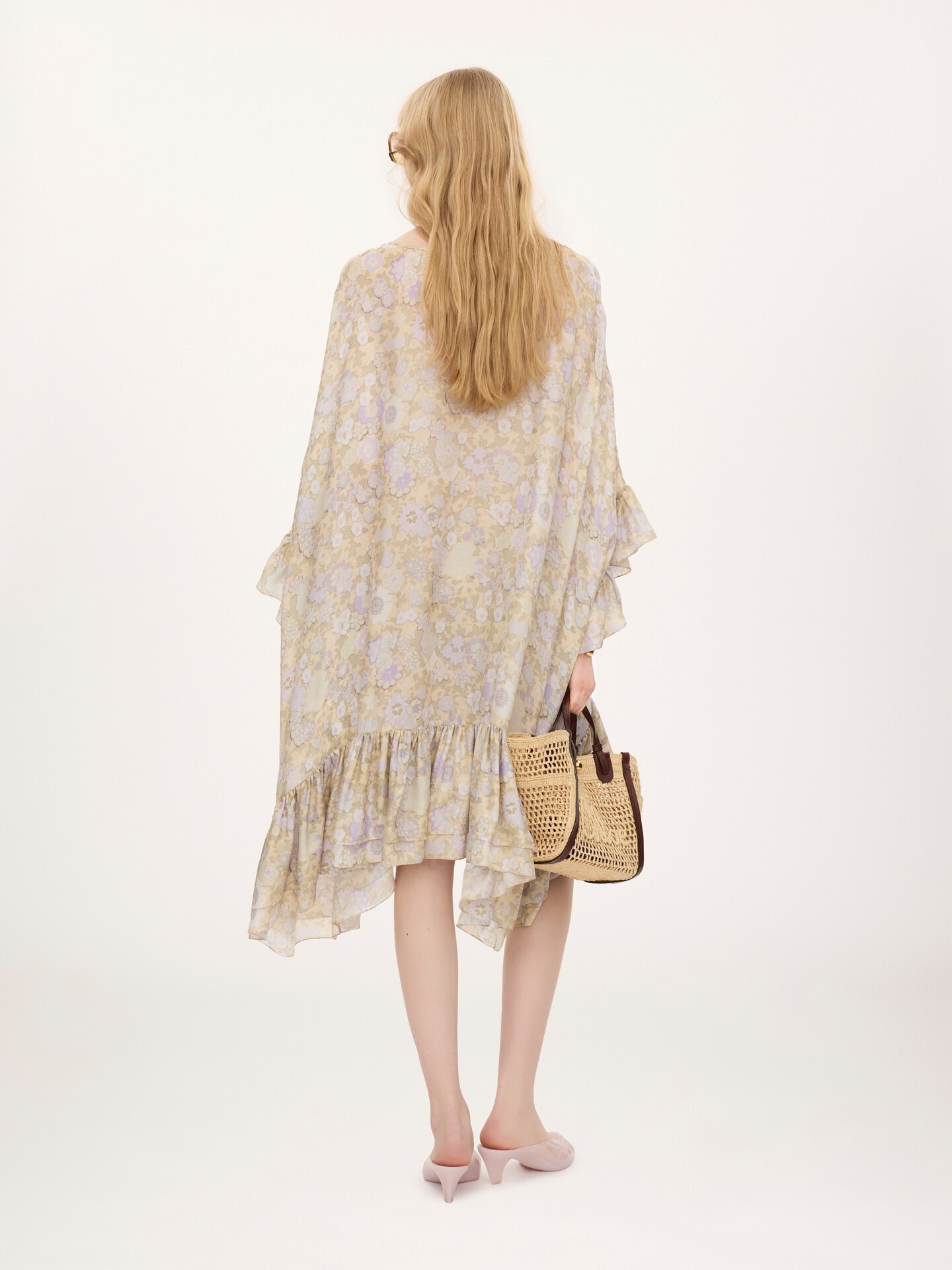 Knielanger ger&uuml;schter Kaftan aus Seidencharmeuse - 6