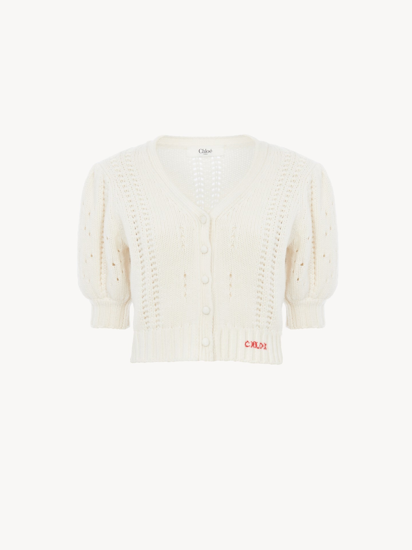 Chloe カーディガン ウール＆カシミアニット製パフスリーブカーディガン 白 - Chloé