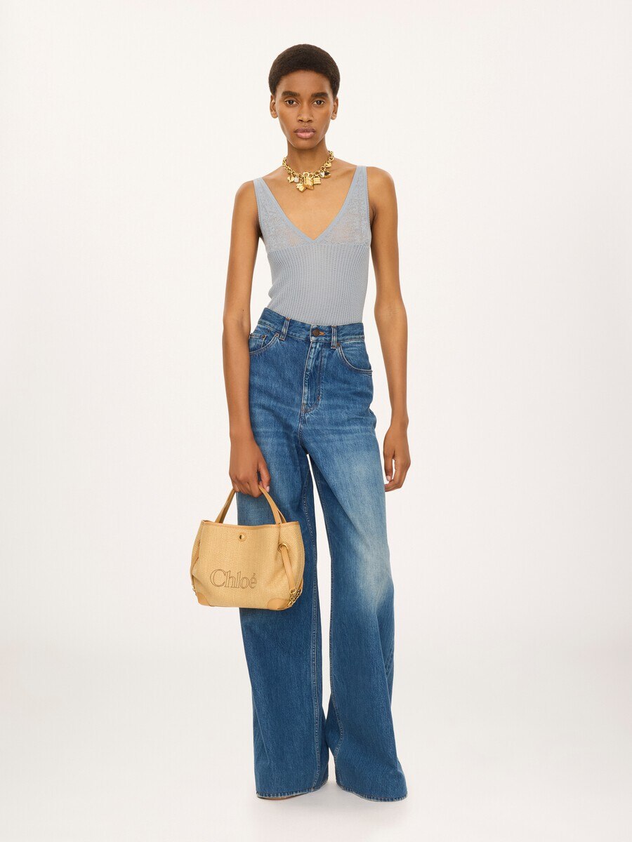 Small Chlo&eacute; Clover double carry bag in raffia-effect fibers - 8