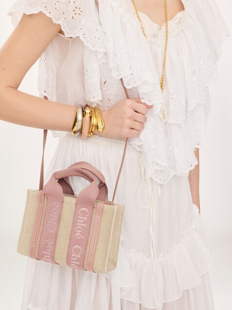 Mini Woody tote bag in linen