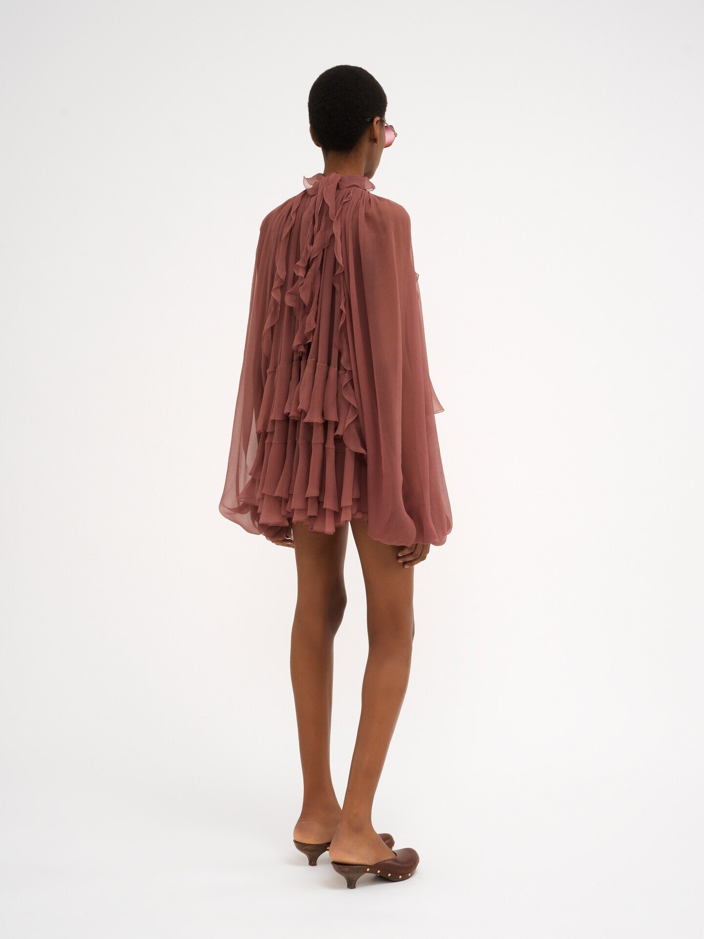Mini cape dress in silk mousseline - 4